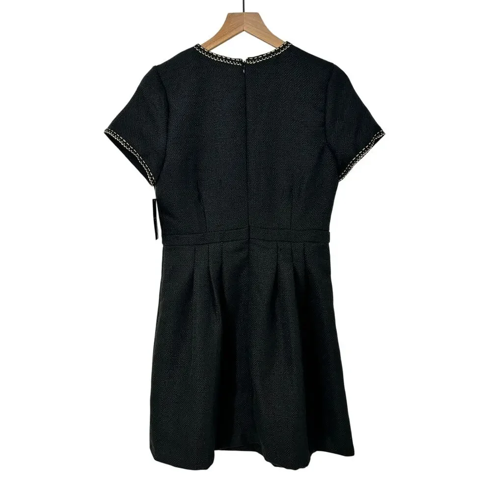 Tahari ASL Black Tweed Gold Detail Size 8 Dress Quiet Luxury Parisian Chic NWT - Picture 5 of 8